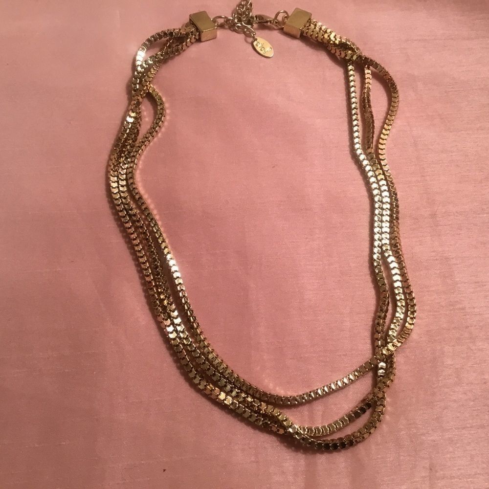 Three Strand Goldtone Box Chain Necklace